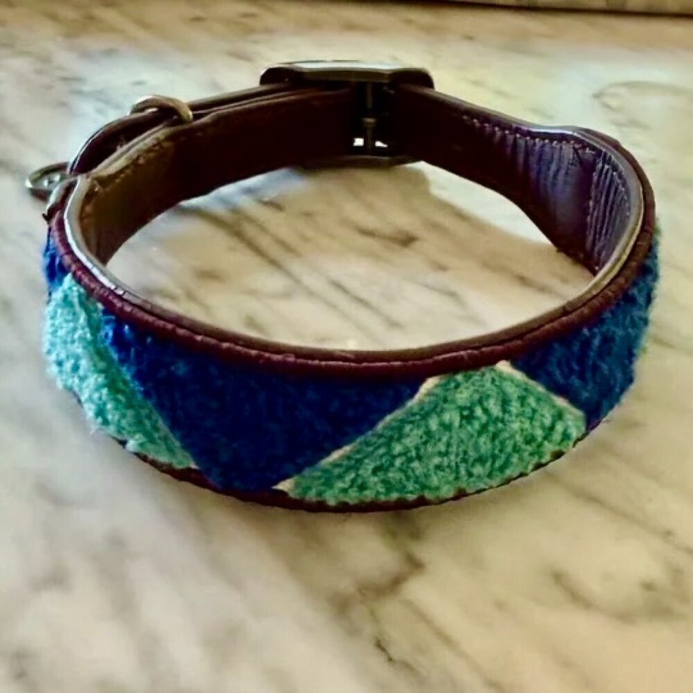 BOND‎ & CO Blue Green Wool Dog Collar Adjustable Medium